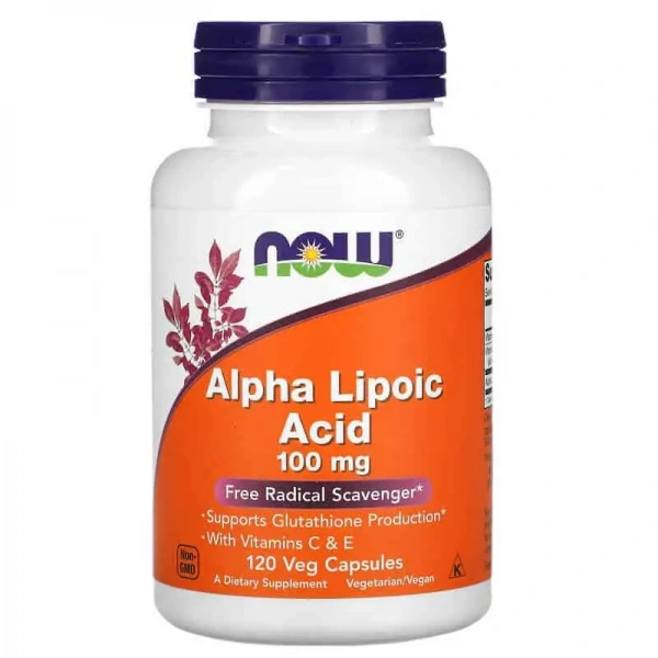 NOW FOODS Alpha Lipoic Acid with Vitamins C & E 100mg (Kwas Alfa Liponowy) 120 Kapsułek wegetariańskich